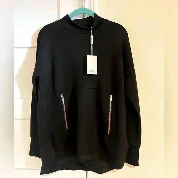 Elie Tahari Black Cowlneck Gold Zippers Sweater Size Small NWT - Picture 1 of 7